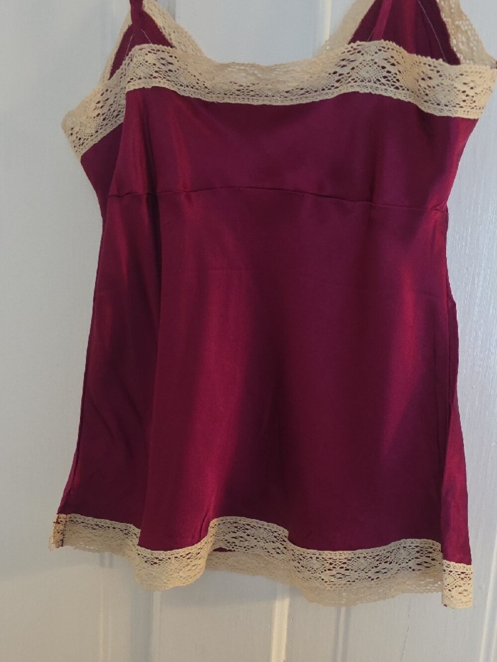 Silk-Feel Merlot Lace Trim Camisole - Picture 2 of 6